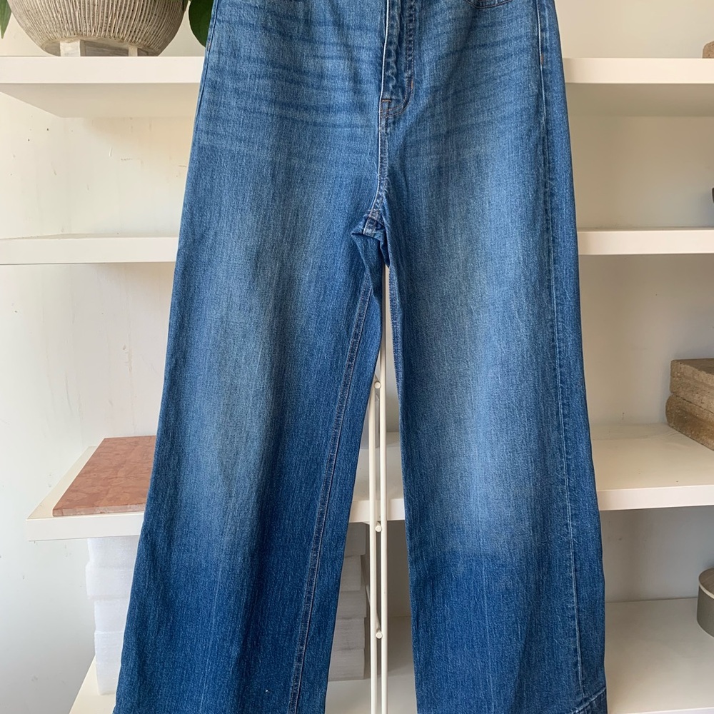J CREW Classic Blue high waist Wide-Leg Jeans size 28 mint condition